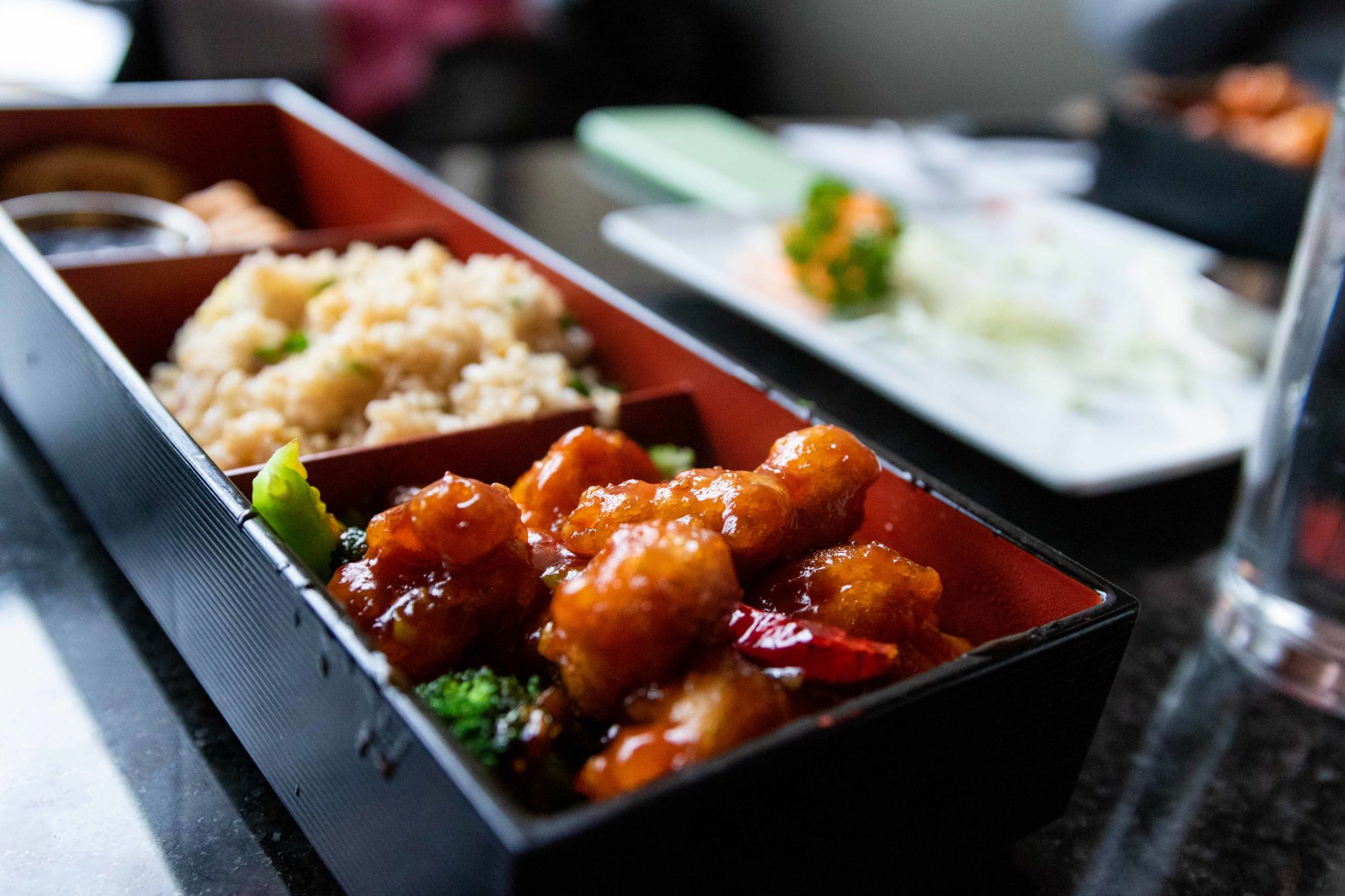 Food sits on a table at Encore Cafe